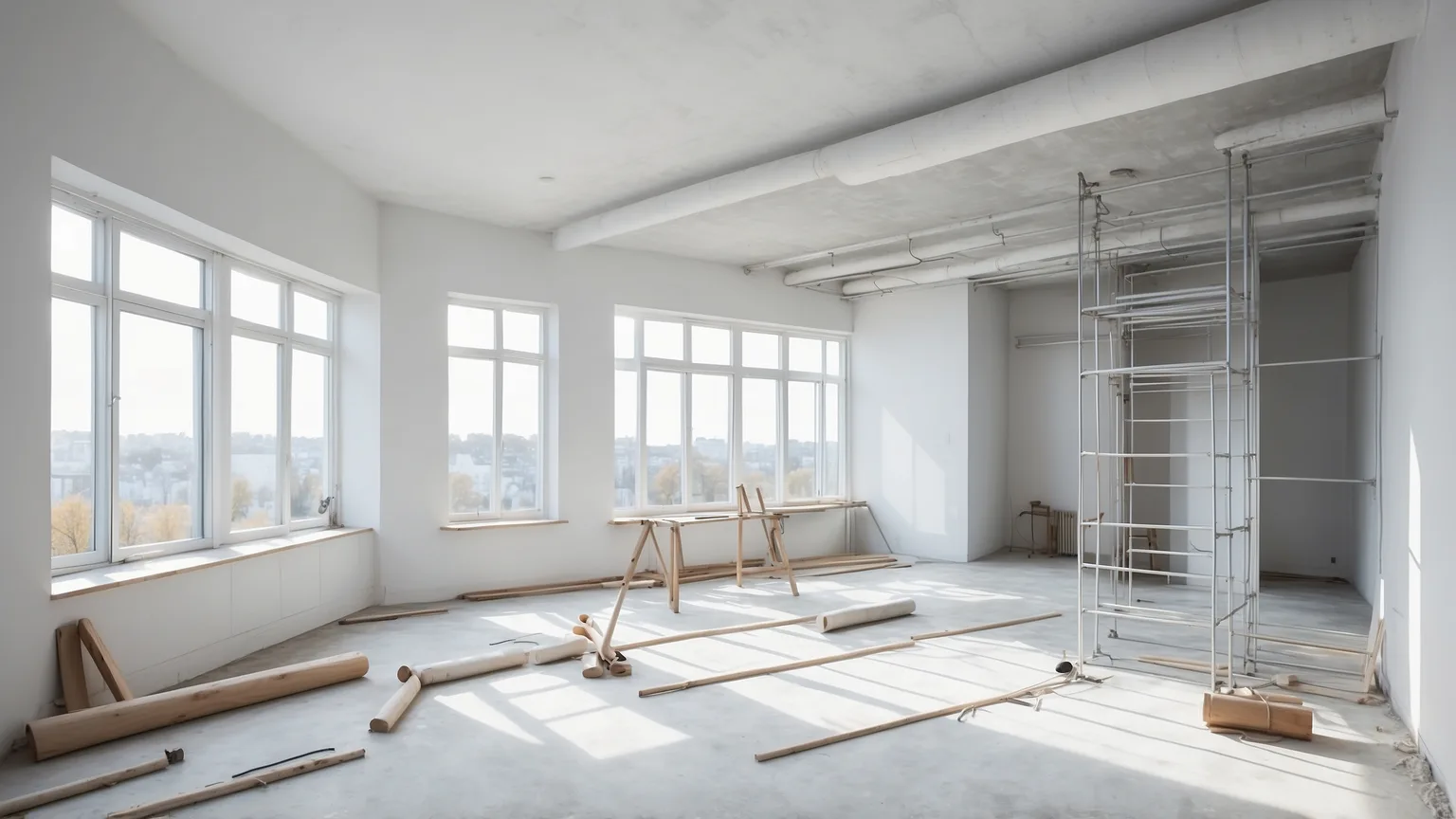 Sanierungsbaustelle mit offenen Wänden und Installationen